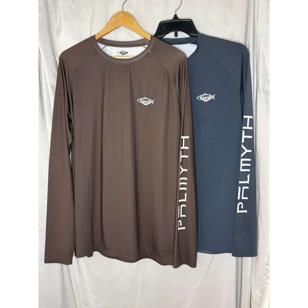 Palmyth Mens Fishing Shirt L Slate Blue, Brown (2) Performance UPF 50 L Sleeve